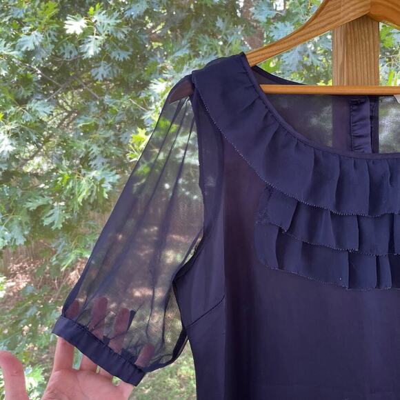 Dior Women's Navy/Purple 100% Silk Ruffled Mini Dress Size L - Picture 4 of 14